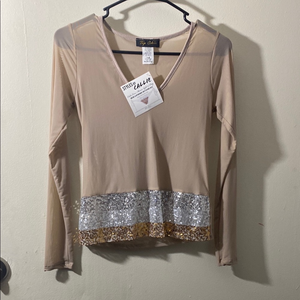 Beige and Gold Sequin Women's Top